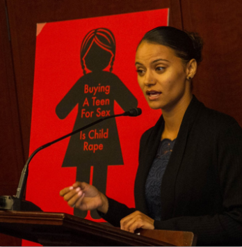 T Ortiz speaking at a Buying A Teen For Sex Is Child Rape campaign event